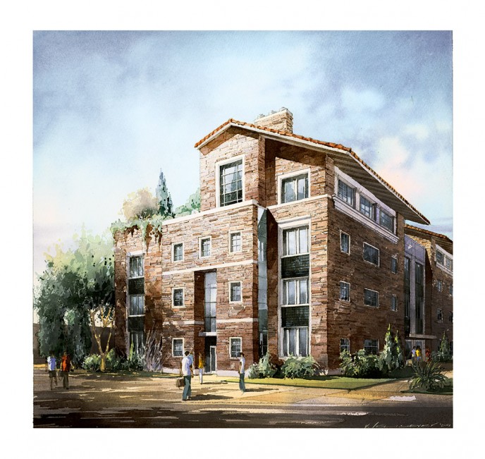 Watercolor architectural rendering Vladislav Yeliseyev