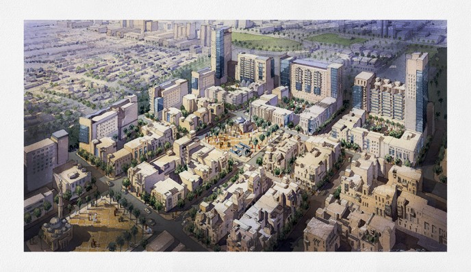Image Watercolor architectural illustration aerial rendering by Vladislav Yeliseyev
