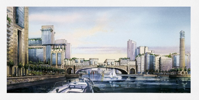 Watercolor architectural rendering Vladislav Yeliseyev