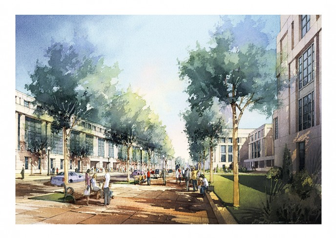 Watercolor architectural rendering Vladislav Yeliseyev