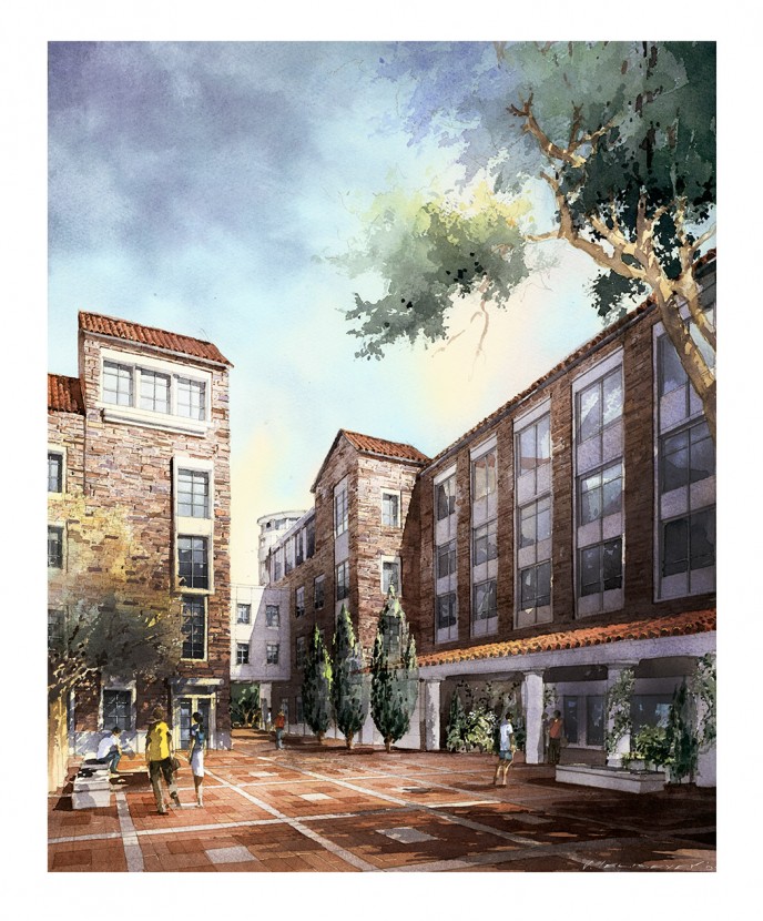 Watercolor architectural rendering Vladislav Yeliseyev
