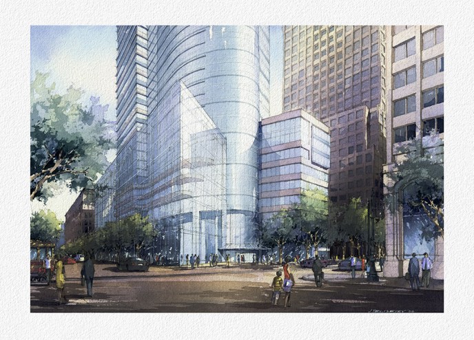 Watercolor architectural rendering Vladislav Yeliseyev