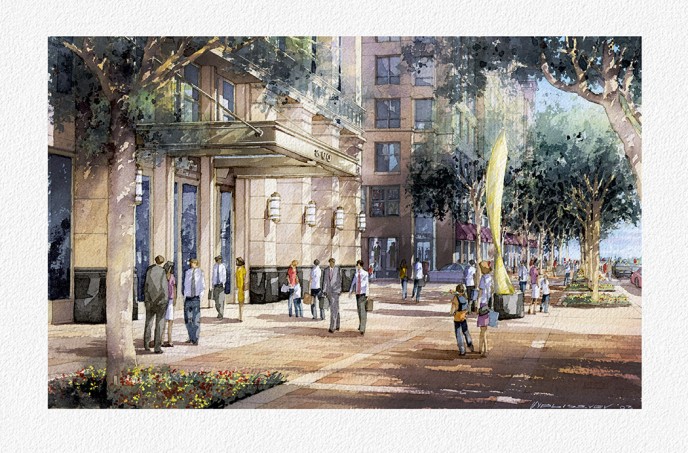 Watercolor architectural rendering Vladislav Yeliseyev
