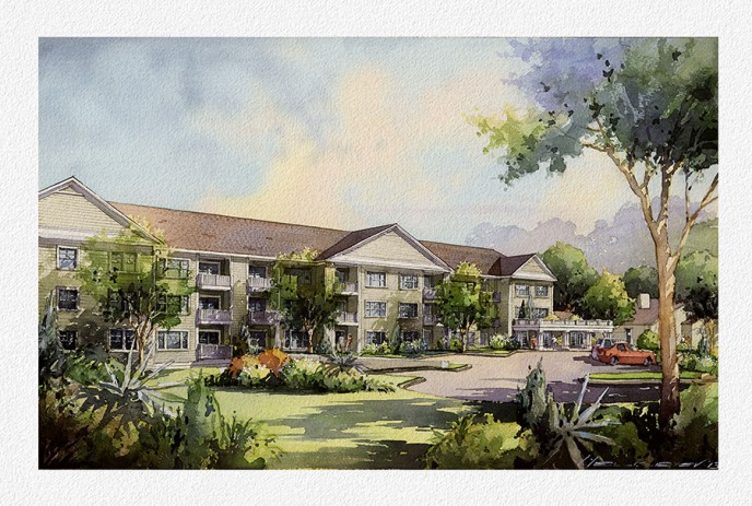 Watercolor architectural rendering Vladislav Yeliseyev