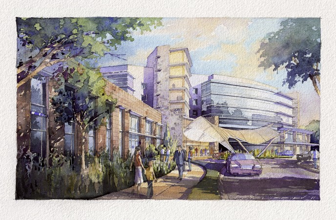 Watercolor architectural rendering Vladislav Yeliseyev