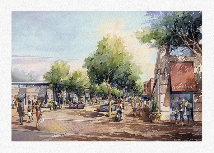 Watercolor architectural rendering Vladislav Yeliseyev