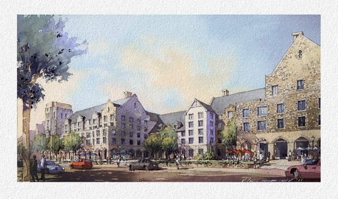 Watercolor architectural rendering Vladislav Yeliseyev